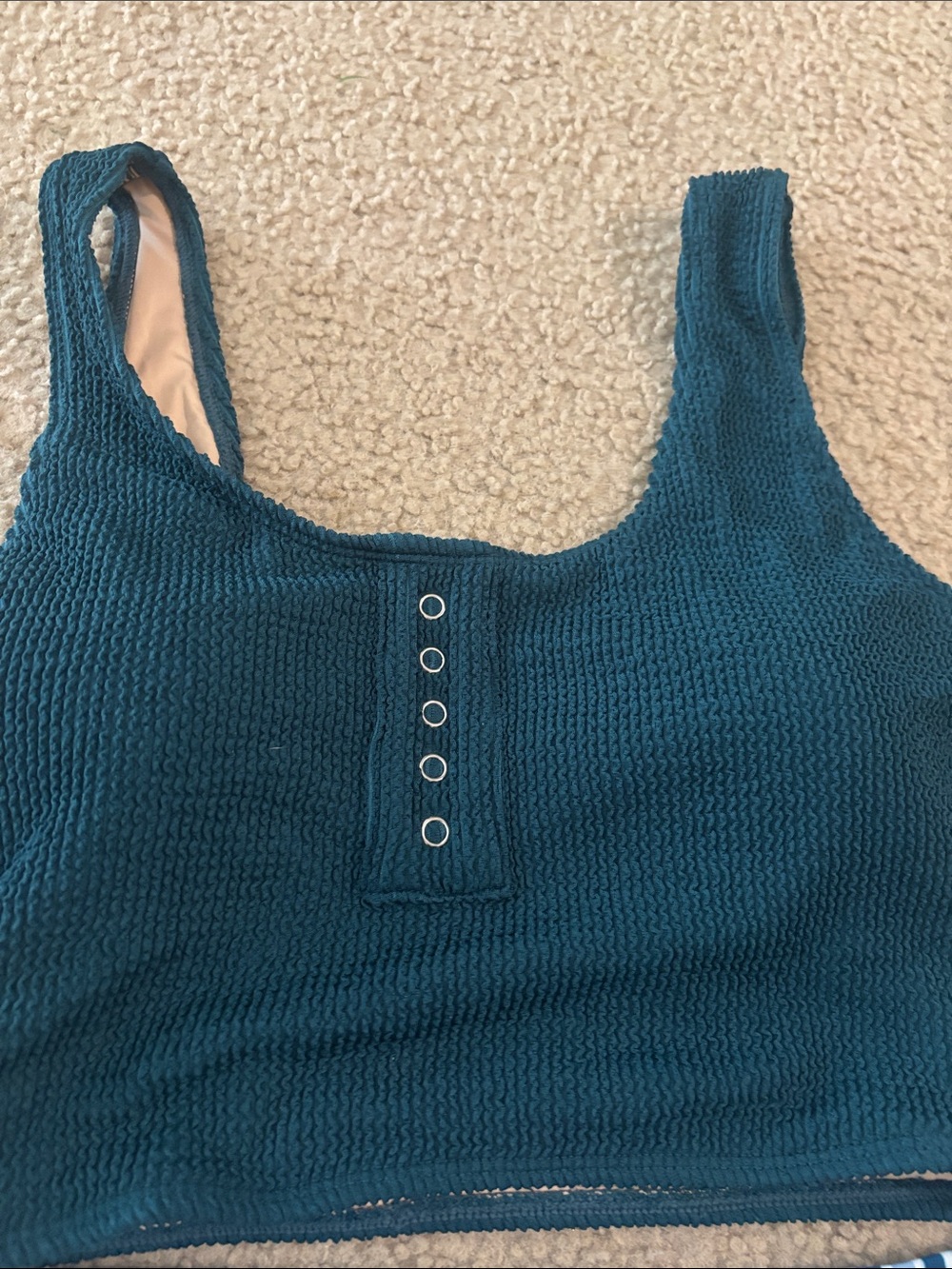 Teal Knit Tank Bikini Top with Blue Striped High-Waist Bottoms Livy and Kate - Picture 2 of 6